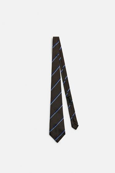 100% SILK STRIPED TIE - Navy blue by Zara - Image 2