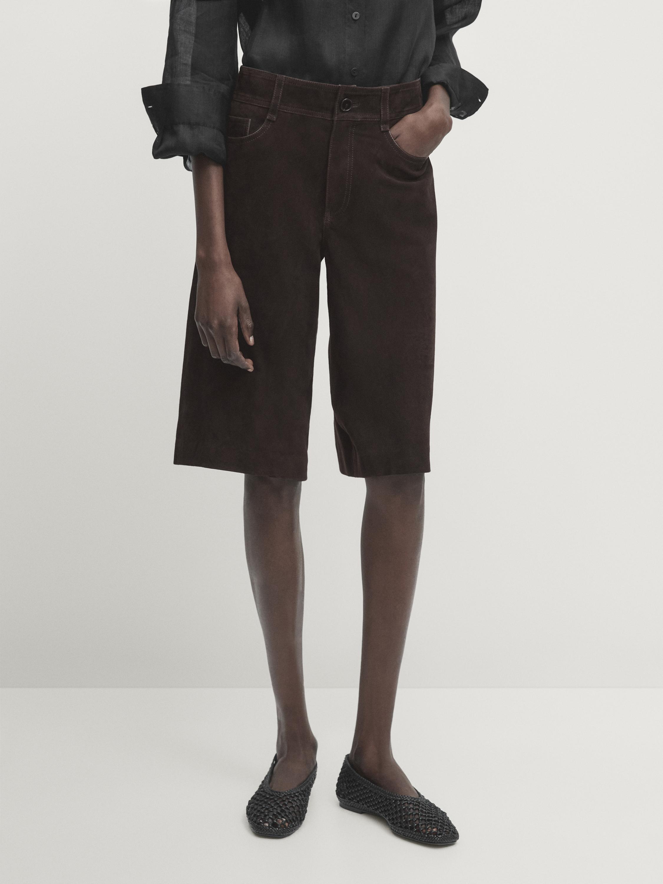 Suede leather Bermuda shorts - Brown | ZARA Canada