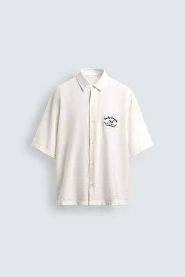 Zara EMBROIDERED FLOWY SHIRT - White