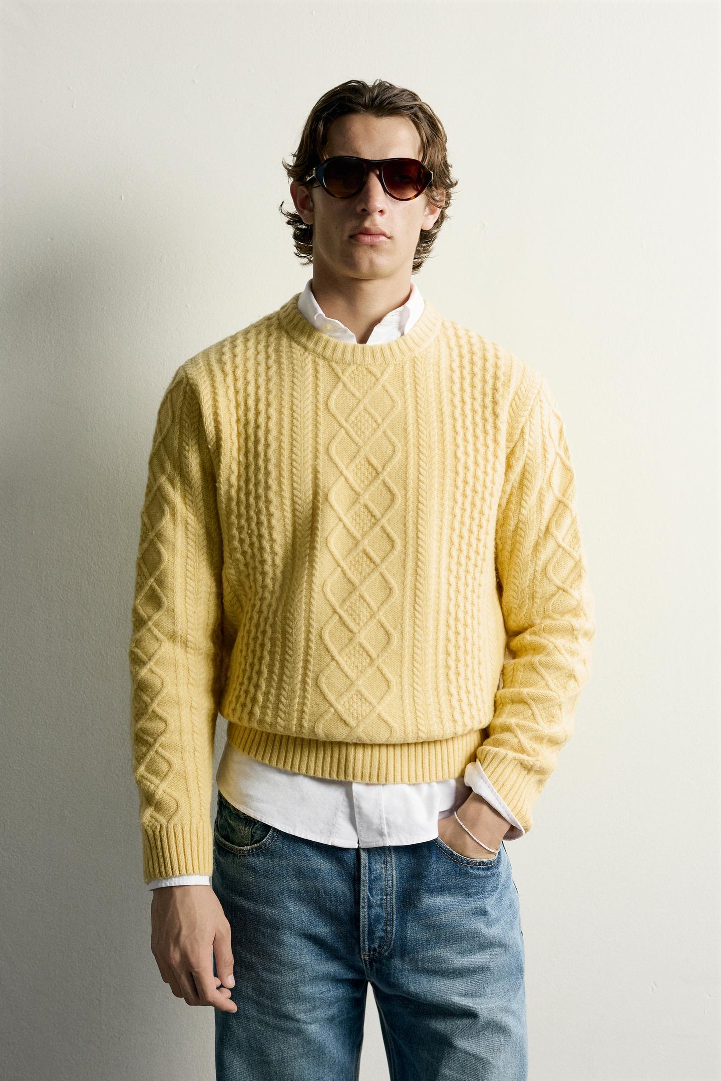 Мужской свитер Zara Textured Wool Blend, цвет: Лимонный жёлтый — фото 2