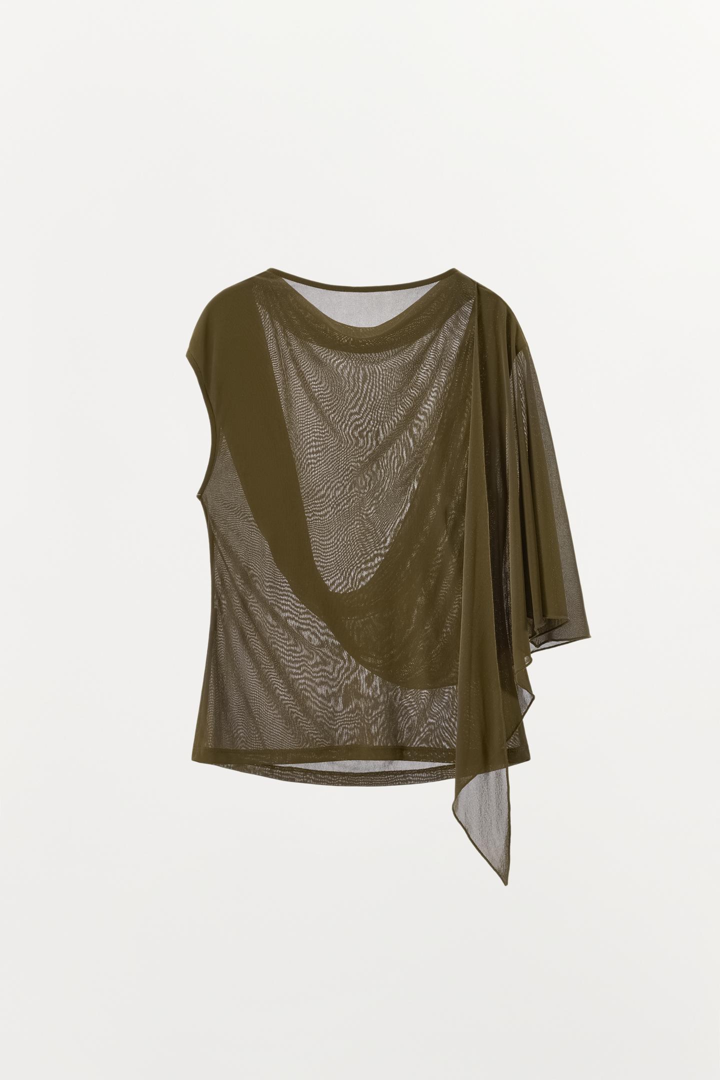 Женский топ Zara Draped Asymmetric Top, цвет: Оливковый зелёный — фото 6