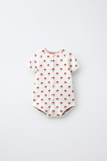 Zara LITTLE HOUSES JACQUARD KNIT ROMPER - Ecru