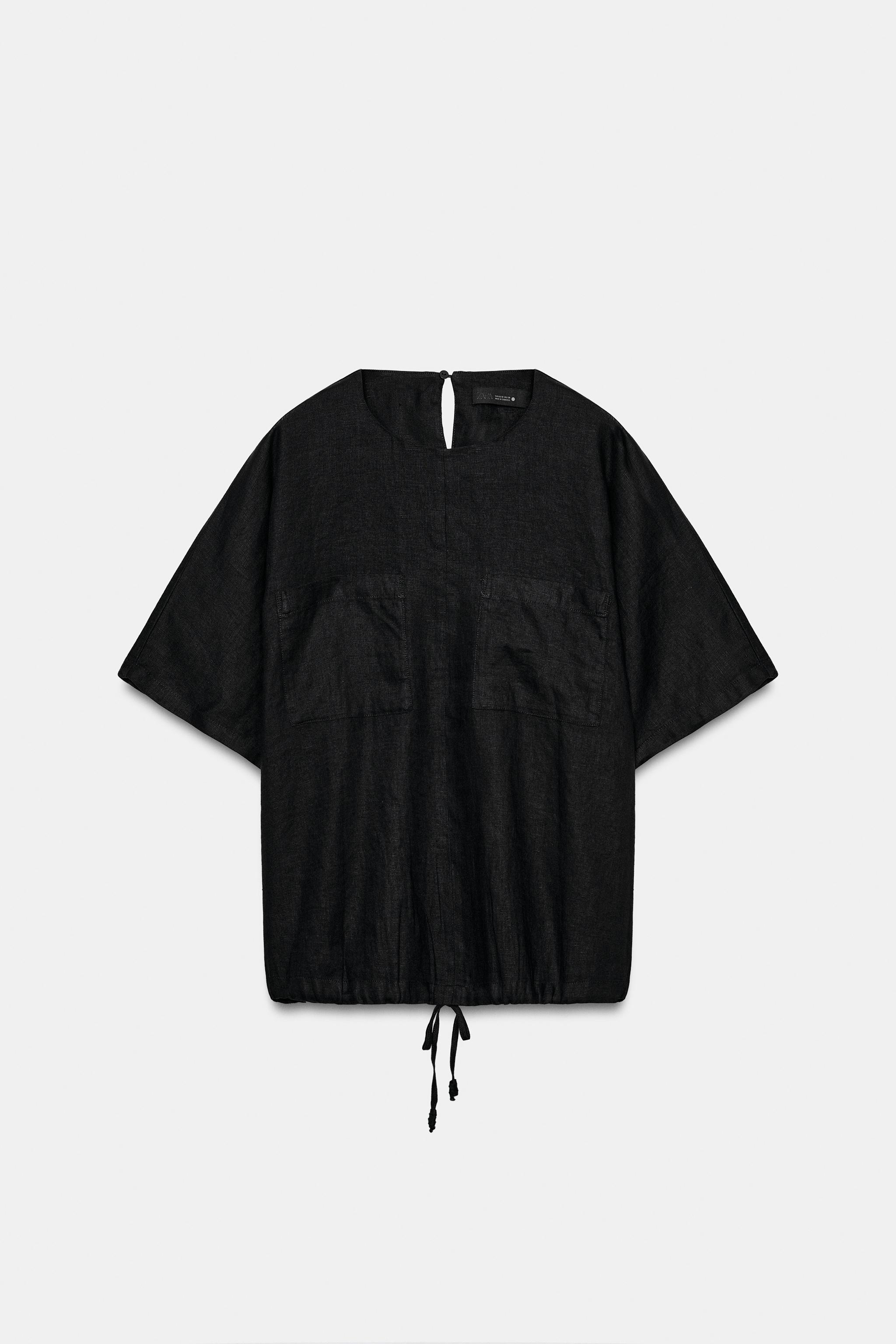 Zara ZW COLLECTION %100 KETEN BAĞCIKLI TOP görsel 5