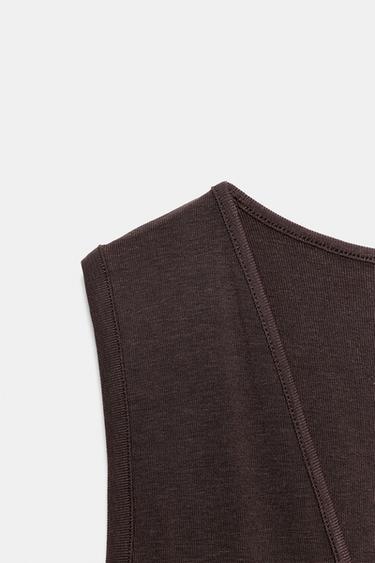 FITTED V-NECK BODYSUIT - Brown by Zara - Image 5