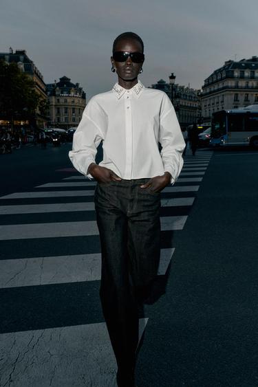 Zara POPLIN SHIRT WITH JEWEL BEADS - White - Image 0