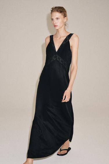 ZW COLLECTION SATIN LACE DRESS - Black by Zara