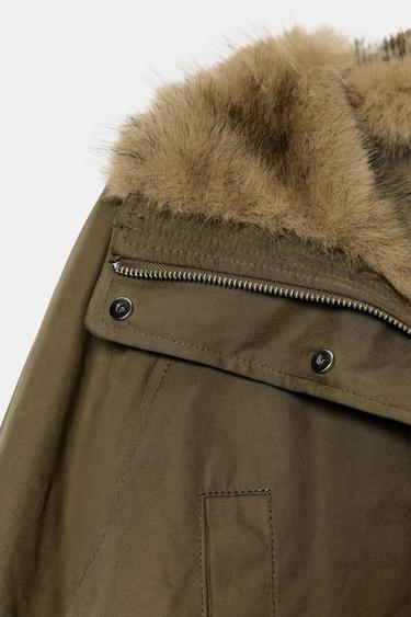 PARKA REMBOURRÉE INTÉRIEUR EFFET FOURRURE - Kaki de Zara - Image 9