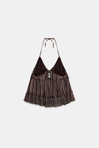 METALLIC THREAD STRIPED TOP - Brown by Zara