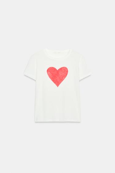 SHORT SLEEVE HEART T-SHIRT - White by Zara - Image 4