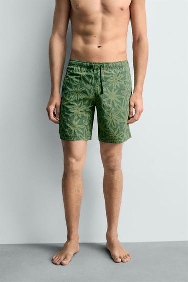 LONG FLORAL SWIMMING TRUNKS - Green by Zara - Image 1