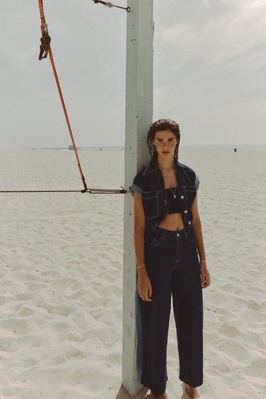 Zara Z1975 短版牛仔襯衫 - 藍色