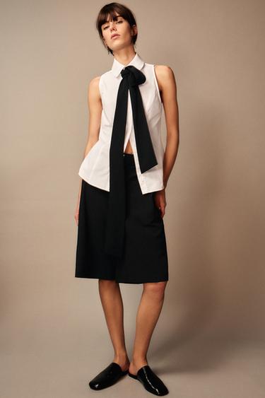Zara ZW COLLECTION BOW SHIRT - White