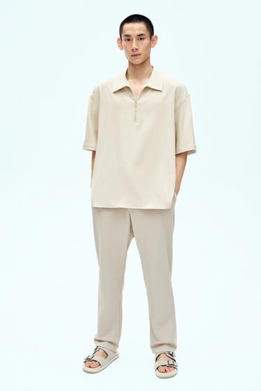 Zara 舒適版運動風褲腰長褲 - 米色