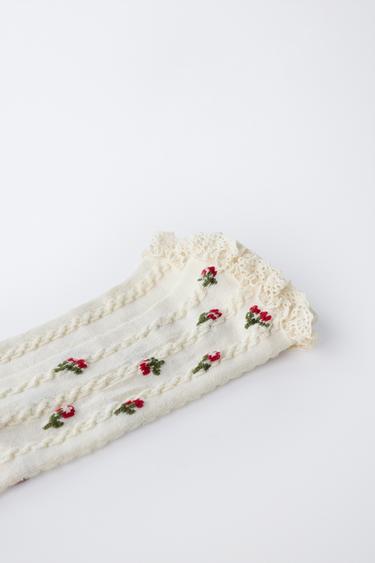 ROMANTIC SOCKS WITH EMBROIDERED FLOWERS AND LACE TRIM - Ecru by Zara - Image 1