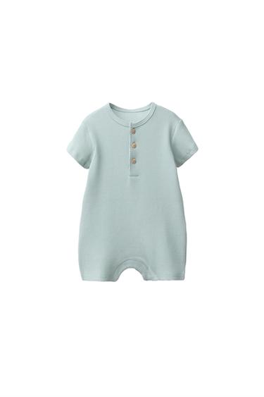 WAFFLE-KNIT HENLEY ROMPER - Sea green by Zara