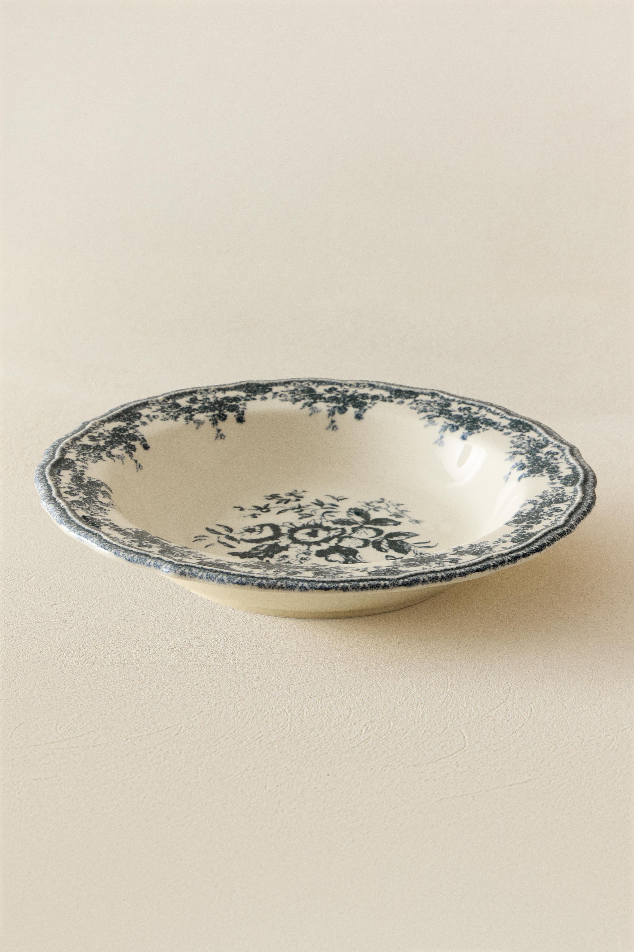 FLORAL EARTHENWARE SOUP PLATE - Blue | ZARA United States
