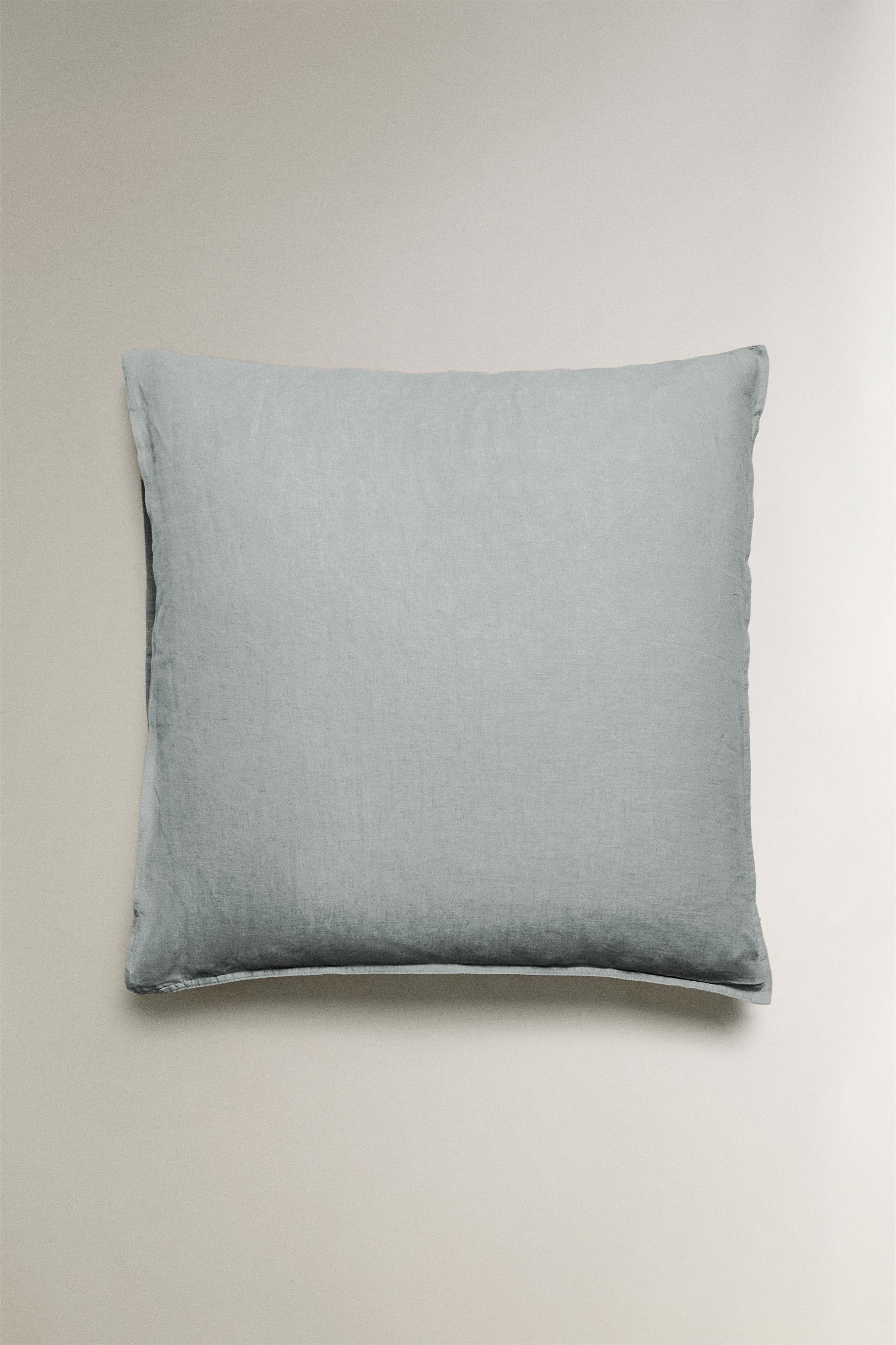 WASHED LINEN PILLOWCASE — Gray / Blue