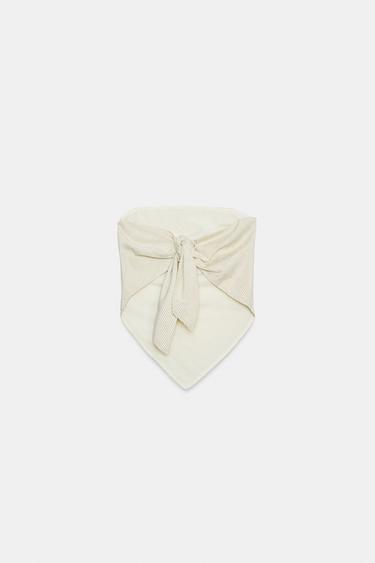 Zara STRIPED TIED BANDEAU TOP - Ecru / Black