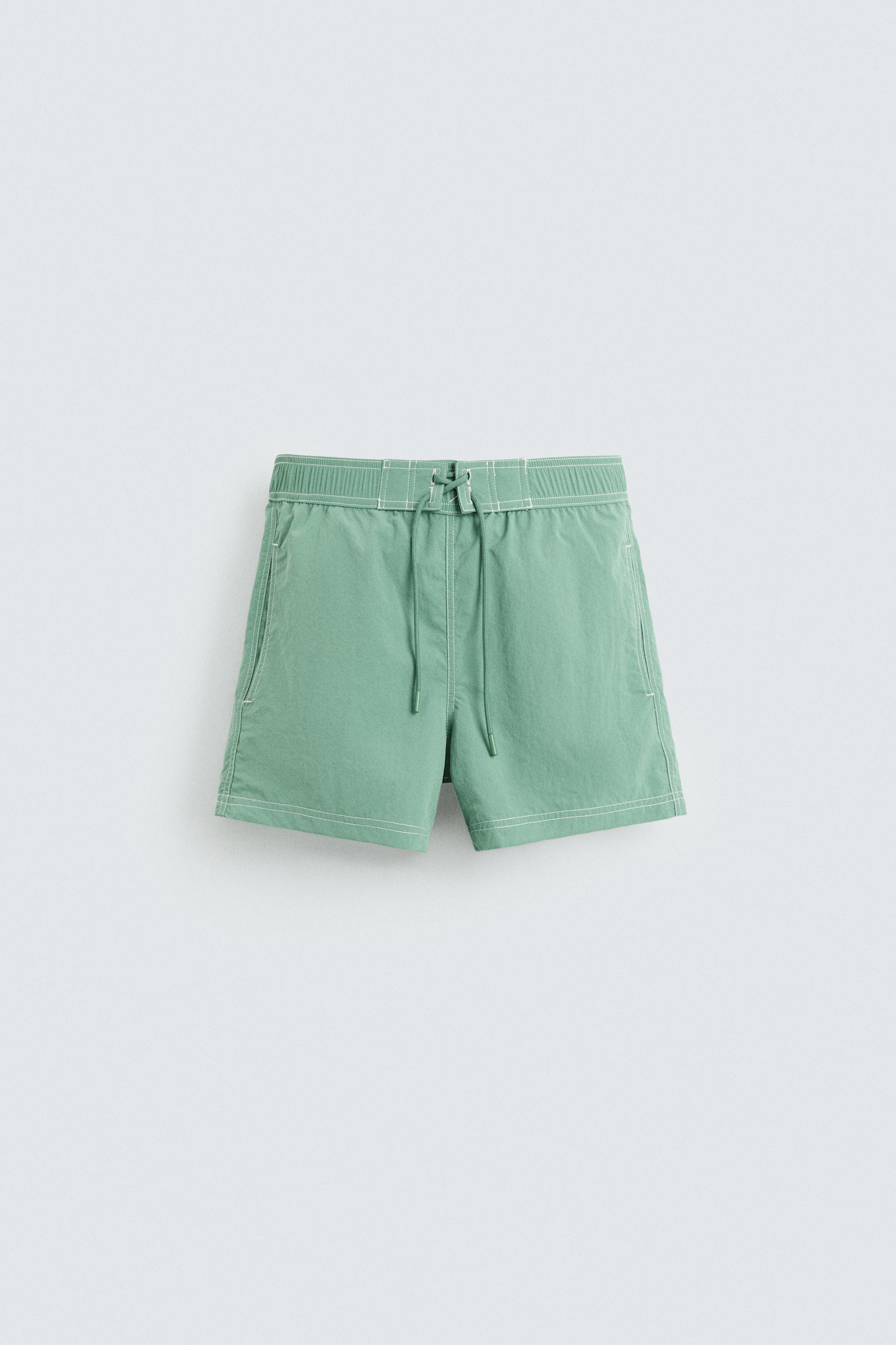 CONTRAST WASH MEDIUM SWIMMING TRUNKS - Green | ZARA Singapore