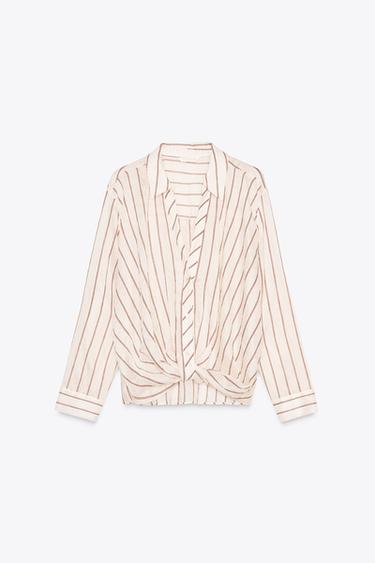 CAMISA RAYAS NUDO - Crudo / Marrón de Zara