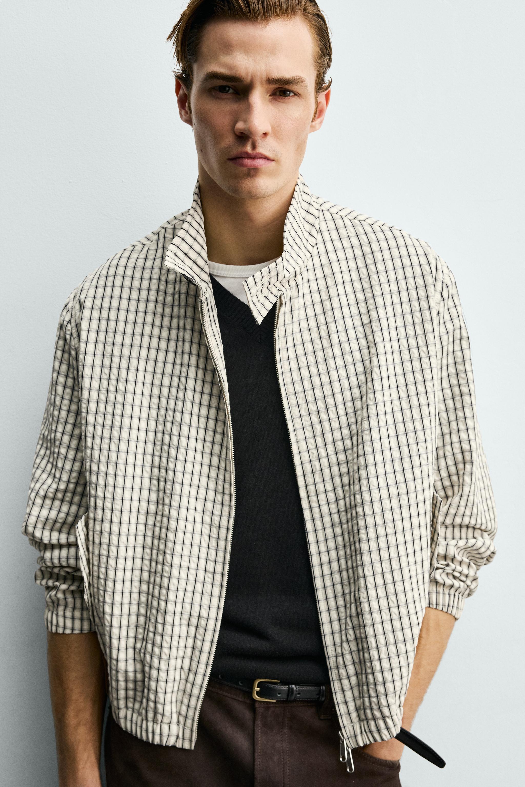 CROPPED FIT CHECK TEXTURED JACKET - Ecru / Black | ZARA United Kingdom