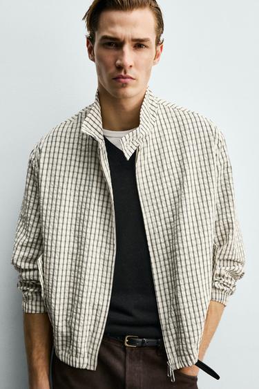 CROPPED FIT CHECK TEXTURED JACKET - Ecru / Black by Zara - Image 6