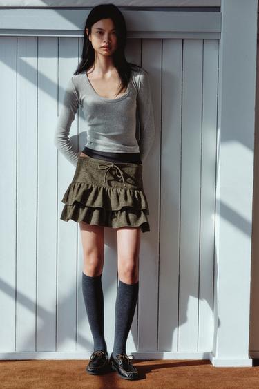 Zara 雙層垂墜效果 T 恤 - 斑紋灰色