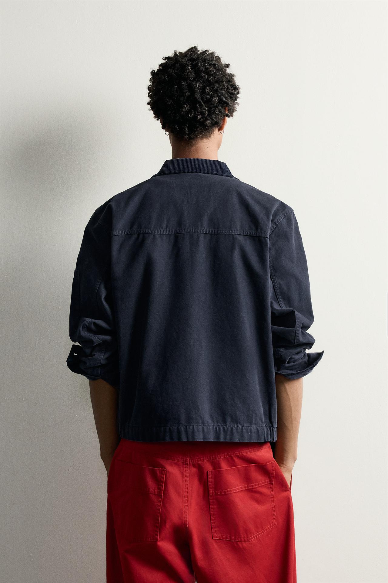 PATCHED DENIM JACKET WITH CONTRAST COLLAR — Blue