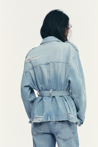 BELTED TRF DENIM JACKET - Light blue by Zara - Image 4