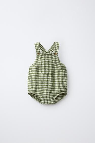 PIJAMA D'UNA PEÇA CURT DE QUADRE VICHY - Verd blau de Zara
