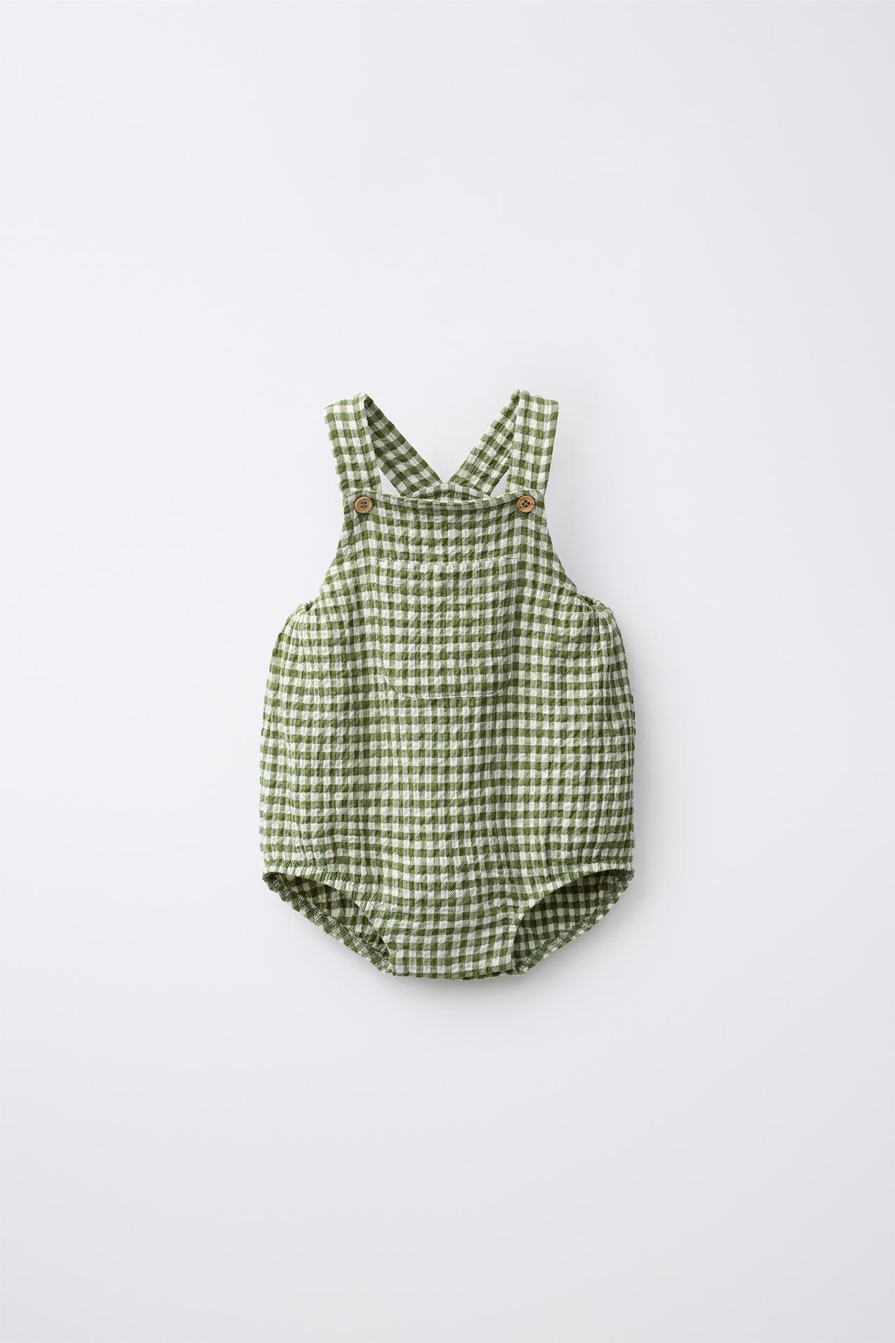 GINGHAM SHORT ROMPER — Blue green