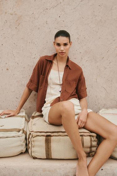 CROPPED LINEN BLEND SHIRT - Terracotta by Zara