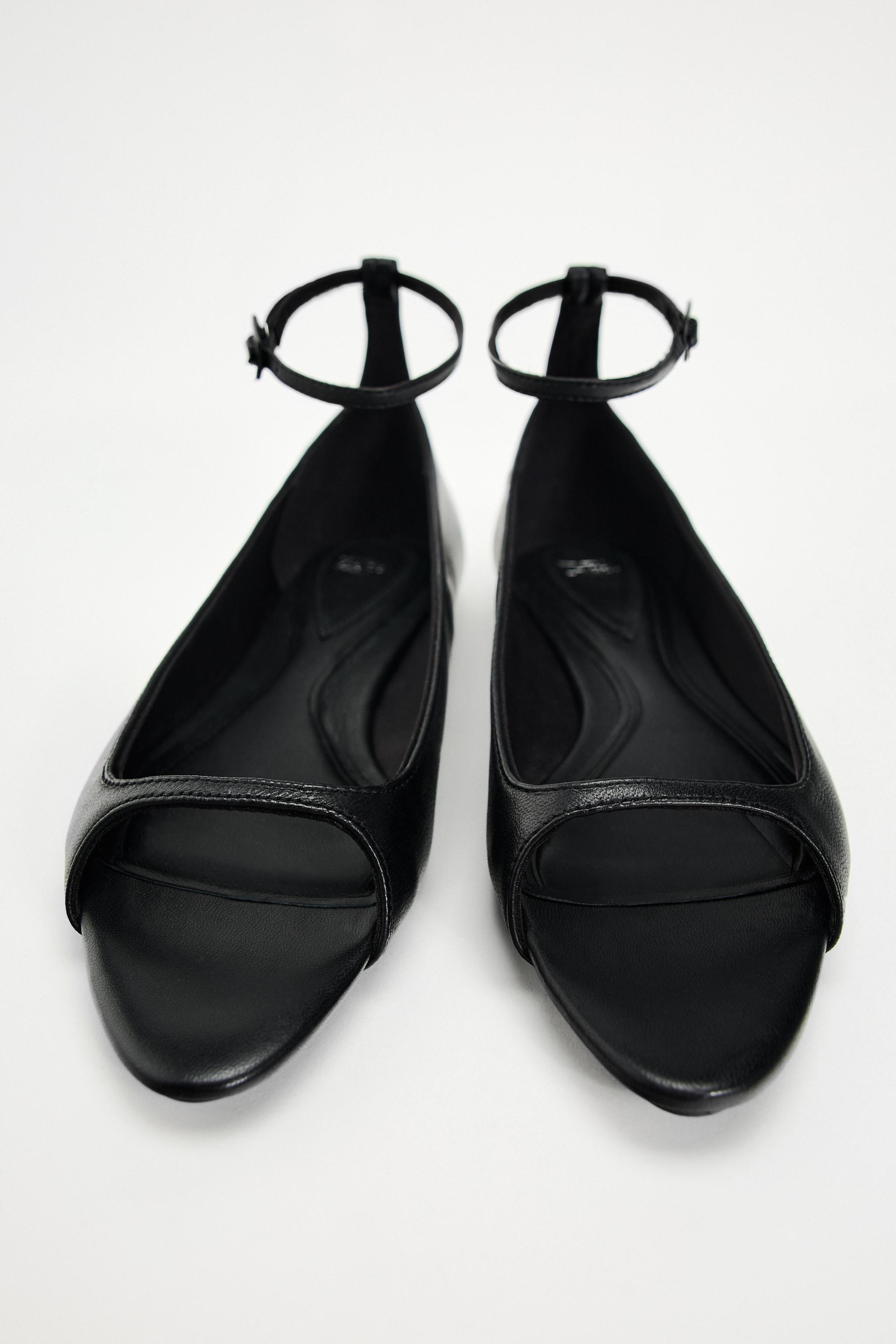 Multi Strap Flat Sandals - Black Leather