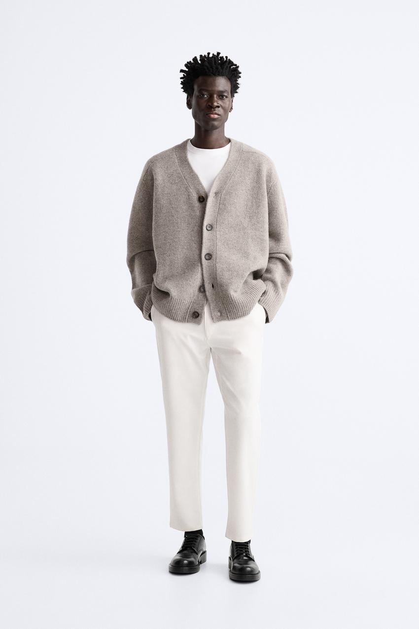 TEXTURED COMFORT TROUSERS - Oyster-white