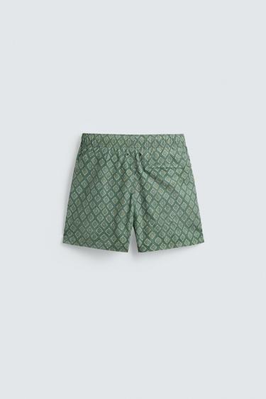 FADED GEOMETRIC PRINT SWIMMING TRUNKS - Green by Zara - Image 1