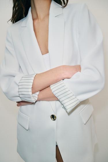 BLAZER MANGA REMANGADA PUÑO ESTAMPADO - Blanco roto de Zara