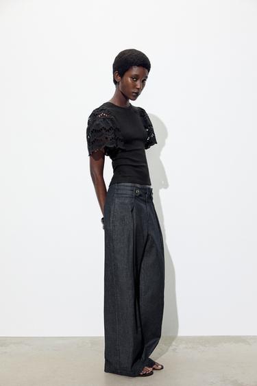 HAUT À MANCHES BRODÉES - Noir de Zara - Image 2