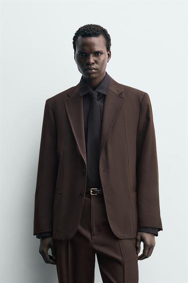 Zara 羊毛西裝外套 - 棕色