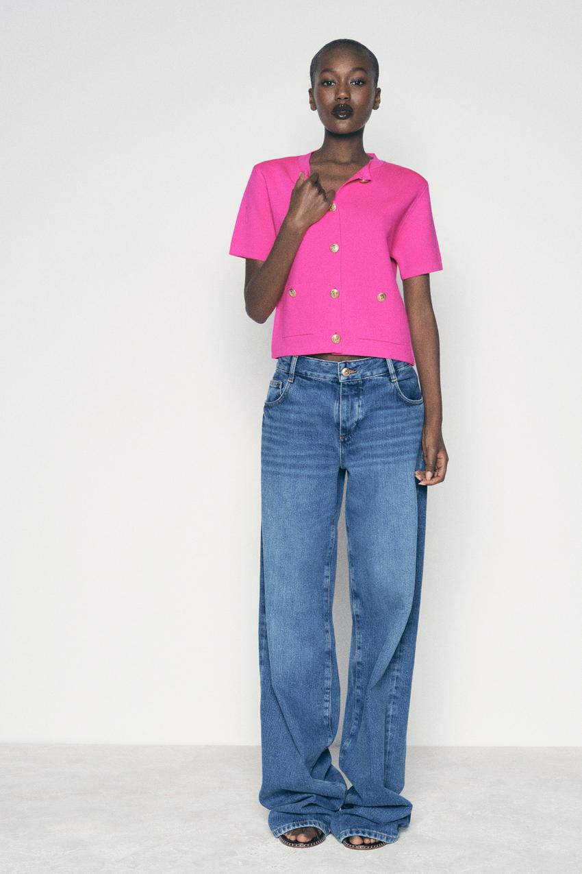プレーンニット ショートスリーブ カーディガン - フクシア | ZARA 