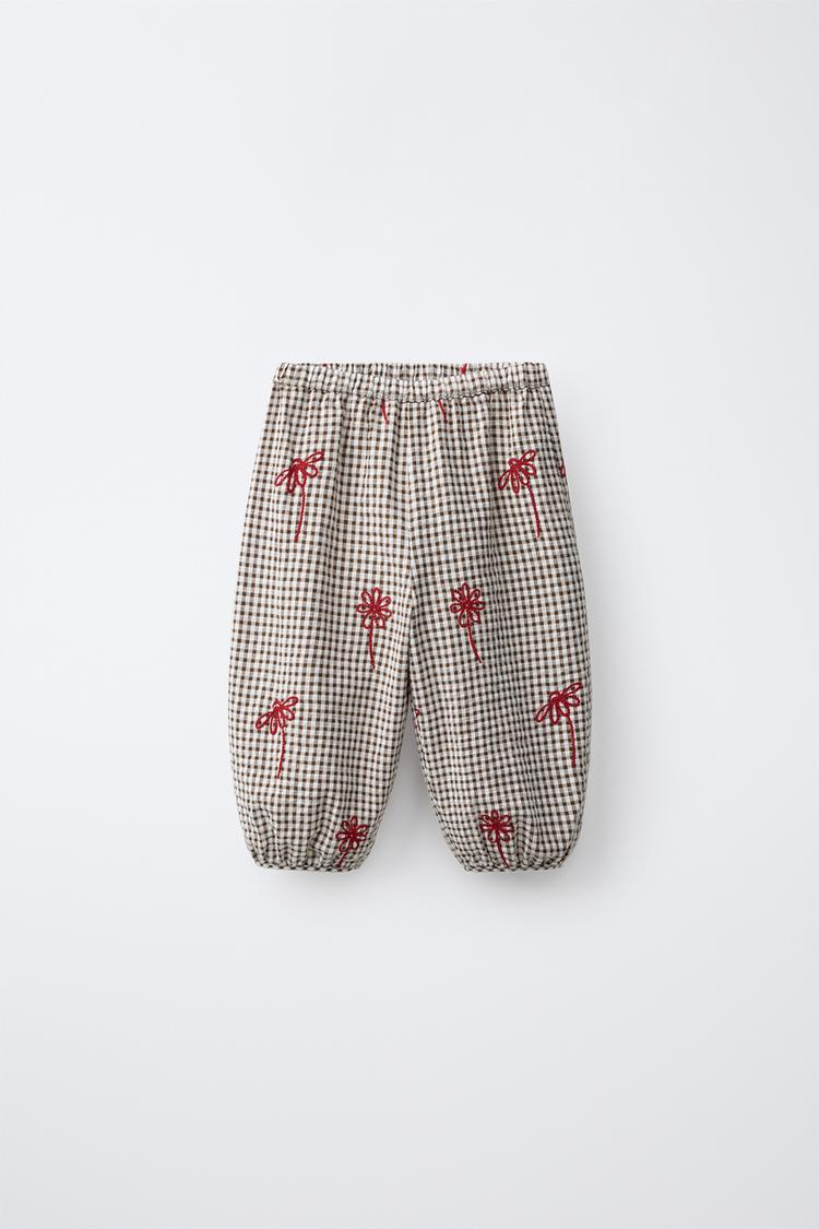 Pantalón sarouel de cuadros con bordado