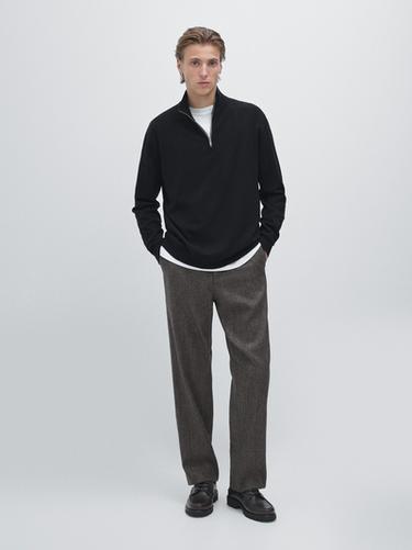 Pull en maille à col camionneur zippé - Bleu marine de Zara - Image 0