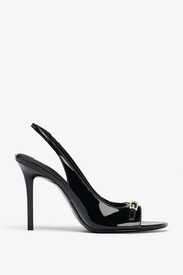 SANDALES À TALONS EFFET VERNI - Noir de Zara - Image 2