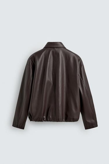 RELAXED FIT FAUX LEATHER JACKET - Dark brown by Zara