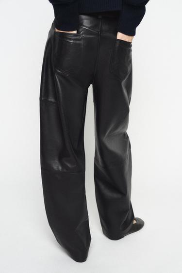 Zara ZW COLLECTION LIMITED EDITION LEATHER BARREL PANTS - Black