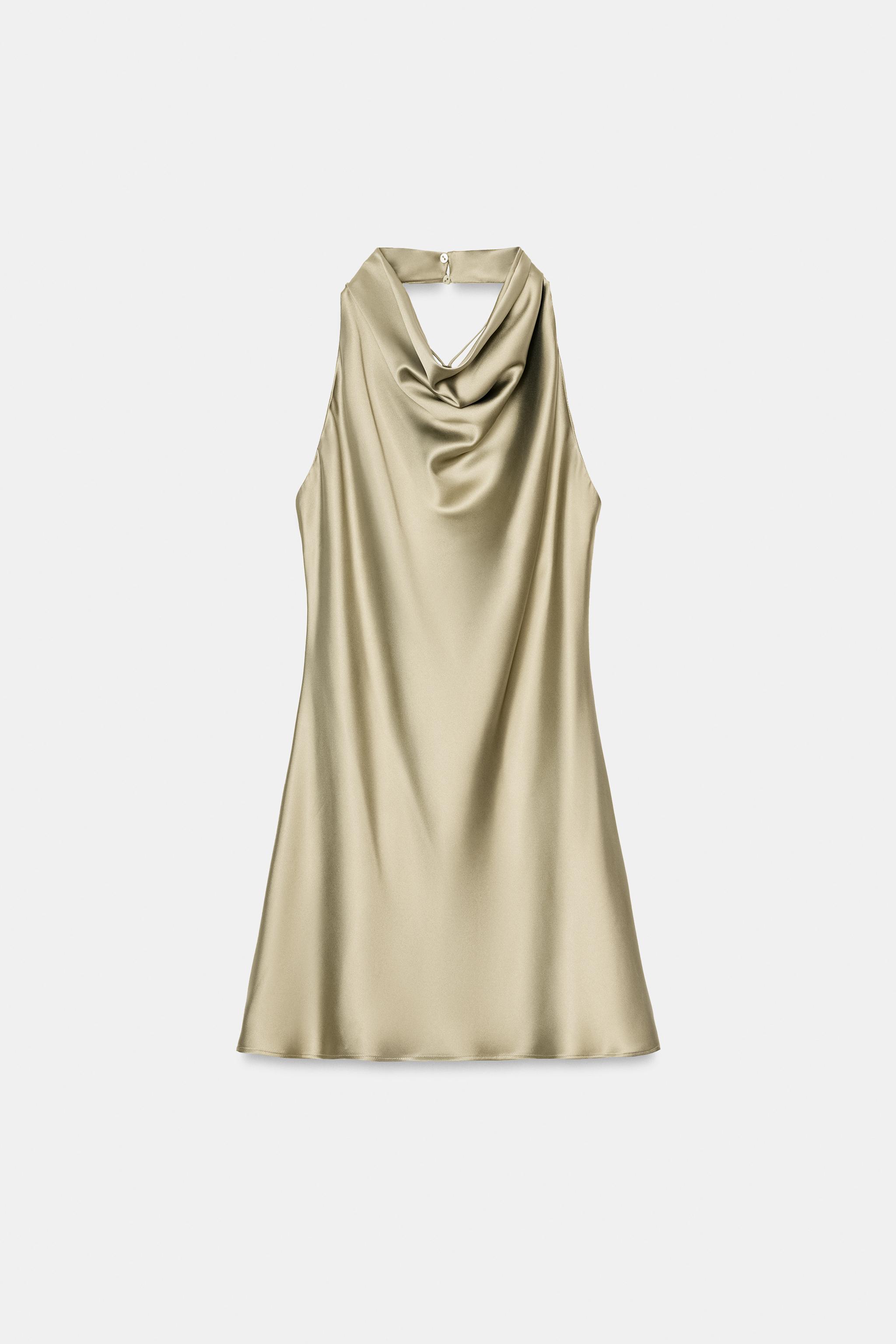 SATIN EFFECT SHORT DRESS - Brown | ZARA United States SATIN EFFECT SHORT DRESS - Brown | ZARA United States