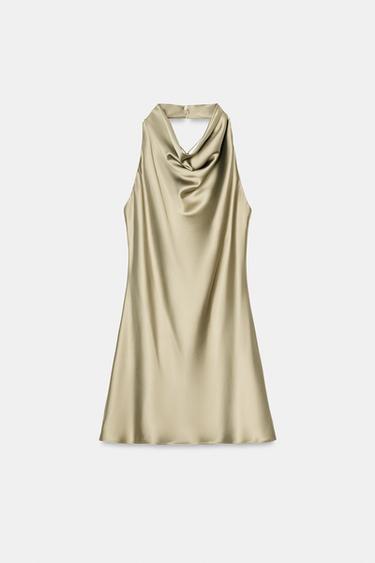 SHORT SATIN DRESS - Light khaki by Zara