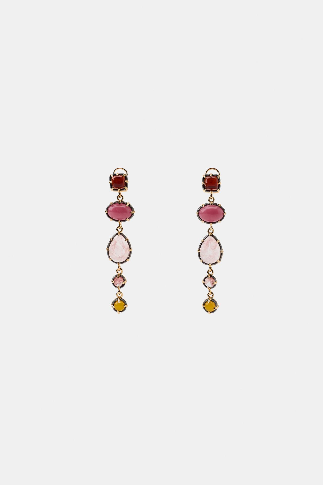 RESIN AND JEWEL PIECE EARRINGS — Pink