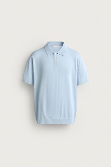 REGULAR FIT KNIT POLO SHIRT - Sky blue by Zara