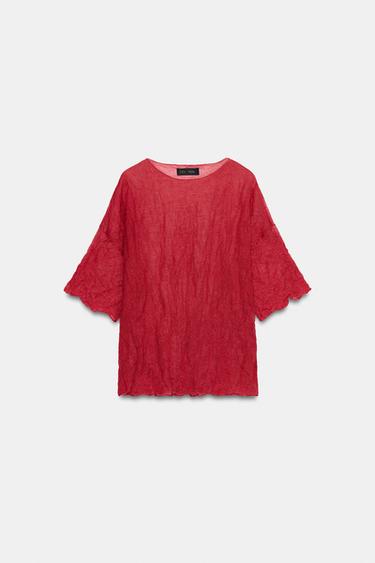 TOP PUNTO EFECTO ARRUGADO - Rojo medio de Zara