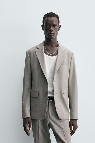TEXTURED SUIT BLAZER - Stone by Zara